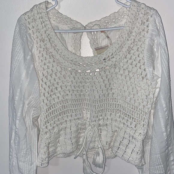 NEW Free People Megan Crochet Open Back Cotton Boho Top - Picture 7 of 11